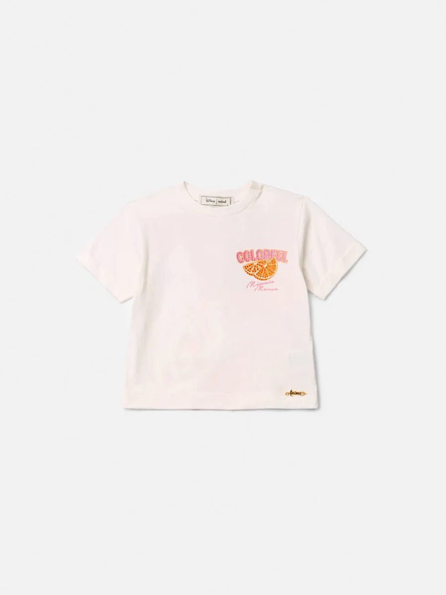 Blusa Infantil Menina Animê Branca Colorful Minnie Disney