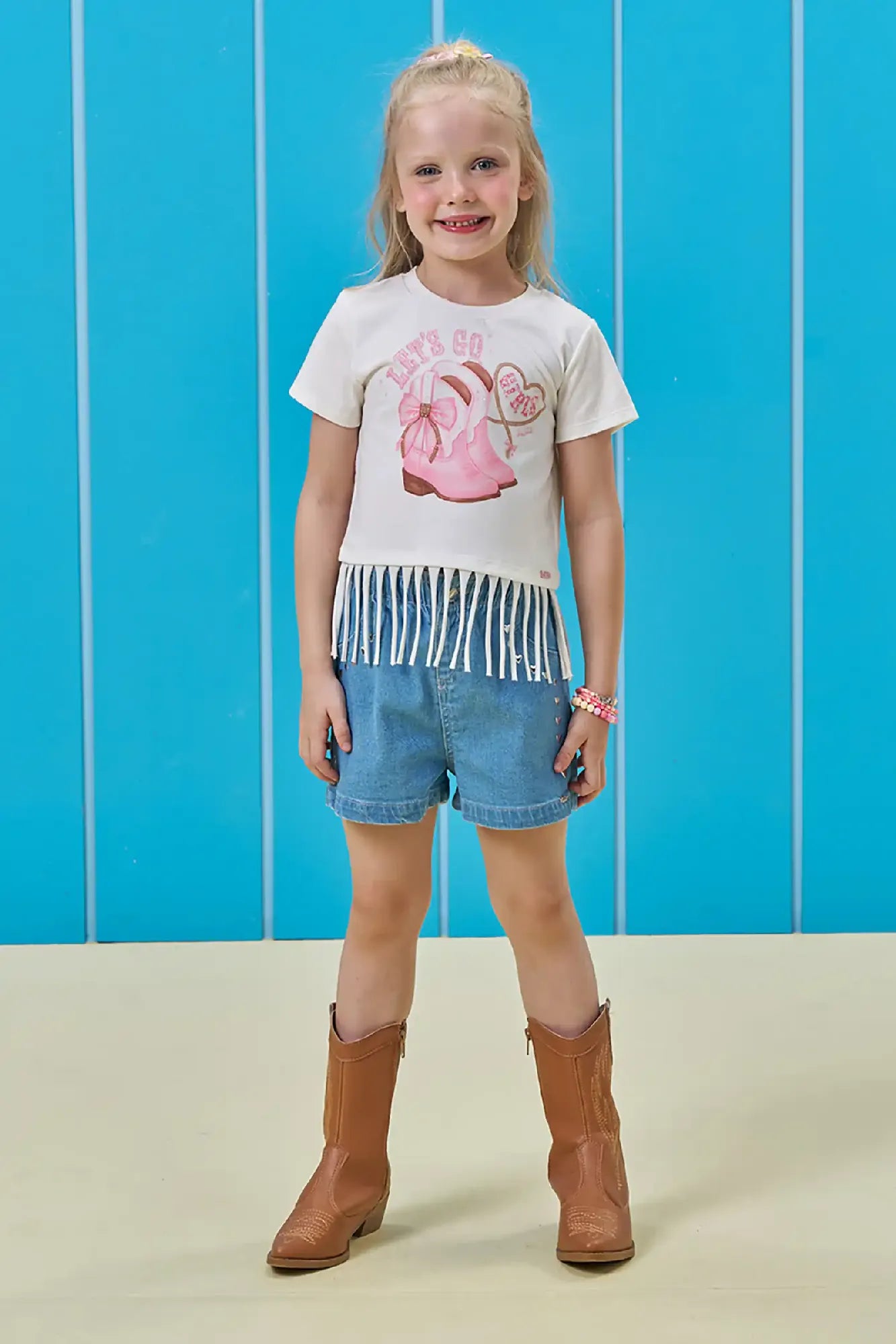 Shorts Infantil Menina Kukiê Jeans Corações
