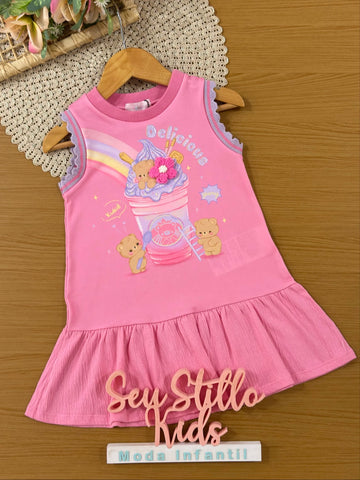 Vestido Infantil Kukiê Inverno Rosa Sorvetinho