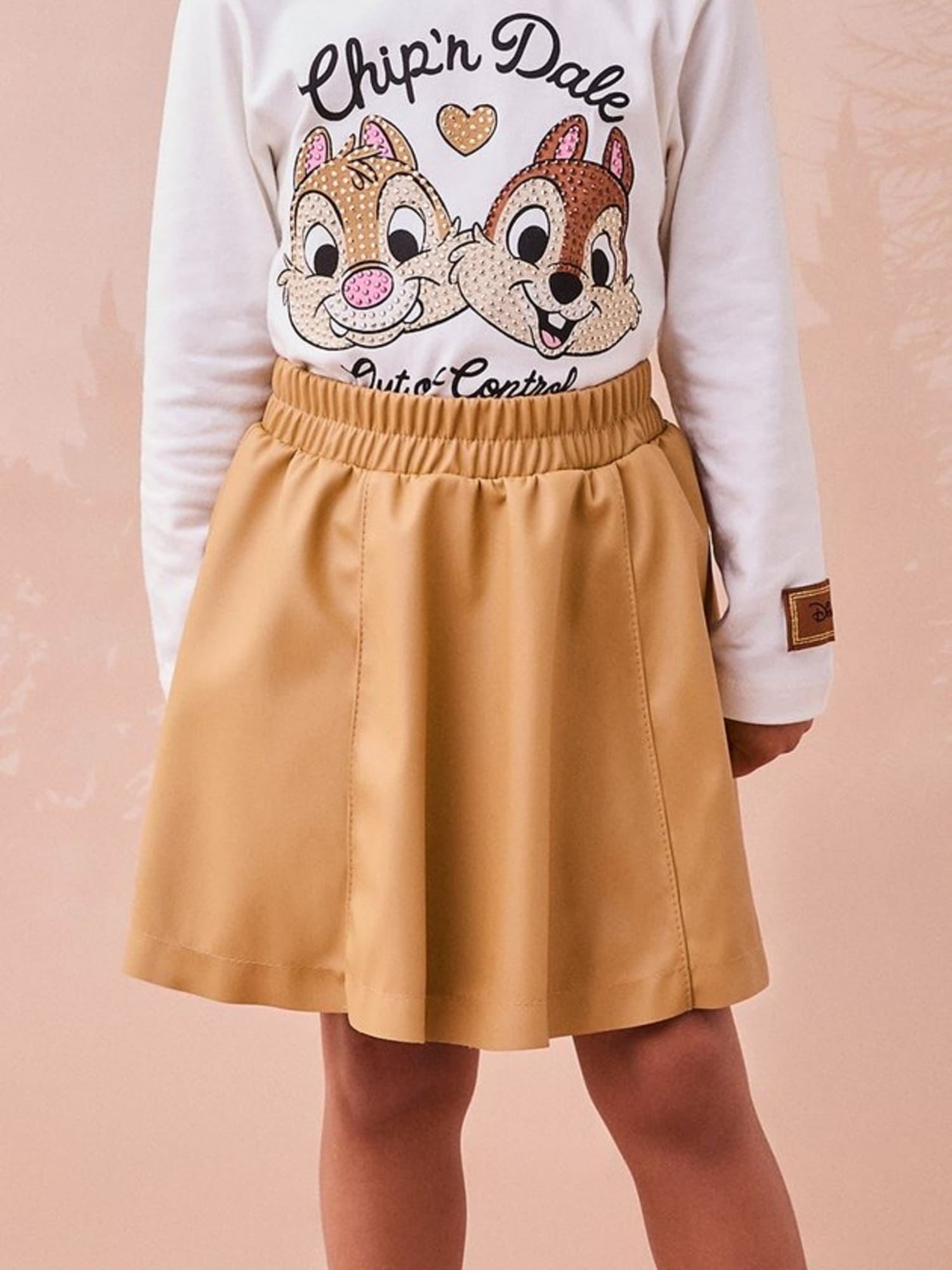 Conjunto Infantil Momi Inverno com Saia Marrom e Blusa Tico e Teco com Strass Disney