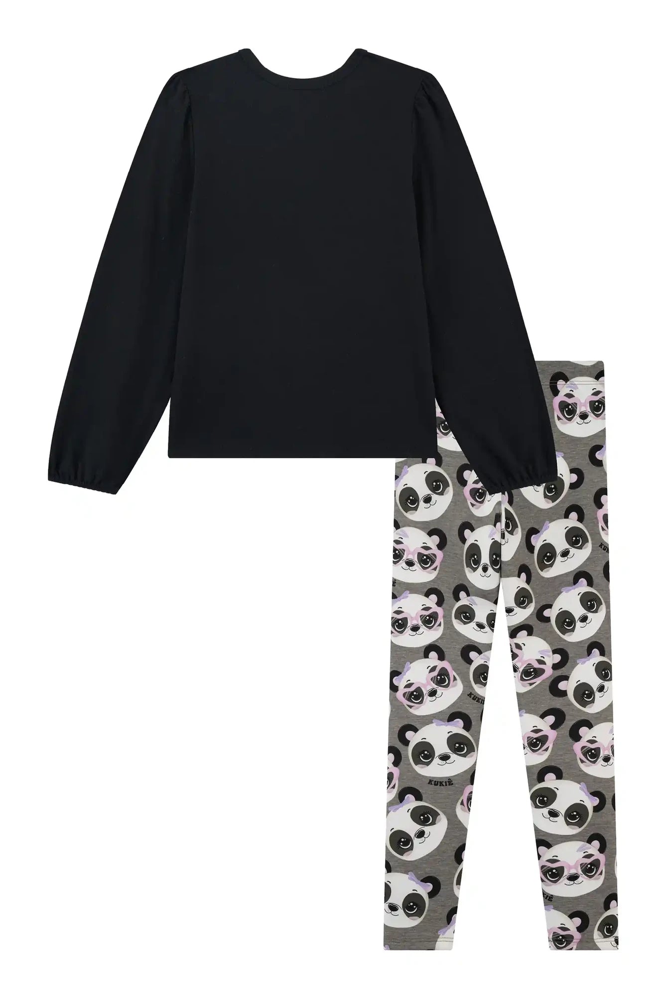 Conjunto Infantil Kukiê Inverno com Calça Legging e Blusa Manga Longa Preta Pandinha