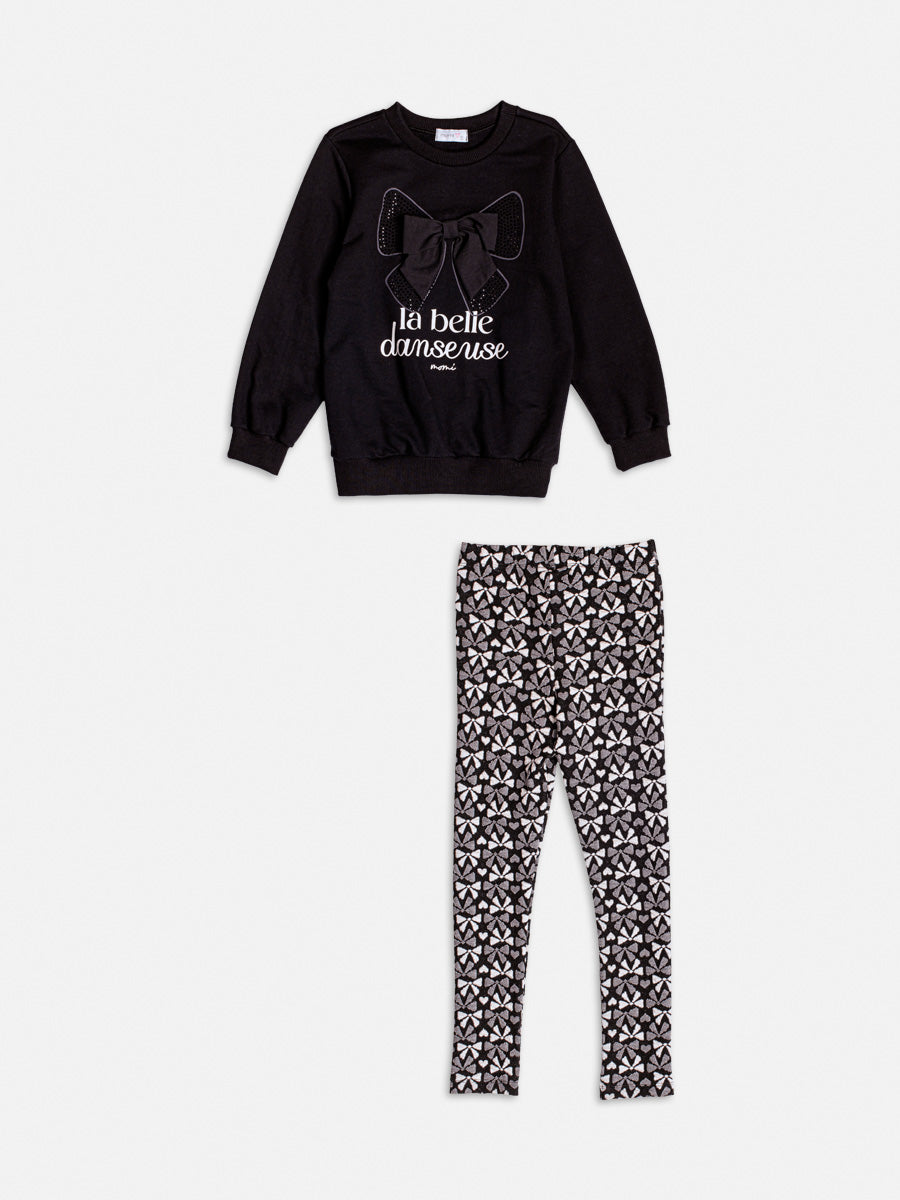 Conjunto Infantil Momi Inverno com Calça e Moletom sem Flanela Preto Lacinho