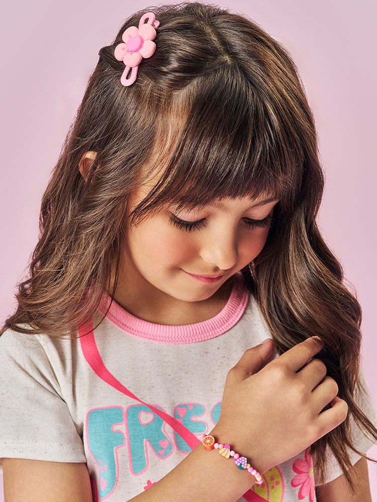 Vestido Infantil Cinti Verão Rosa Frutinha Fresh com Pulseira