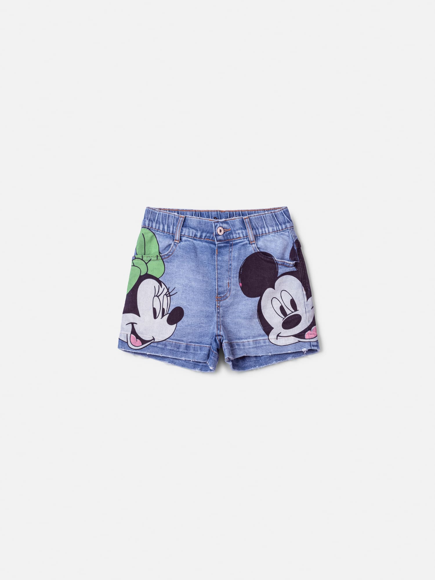 Shorts Infantil Animê Verão Jeans Minnie e Mickey Disney