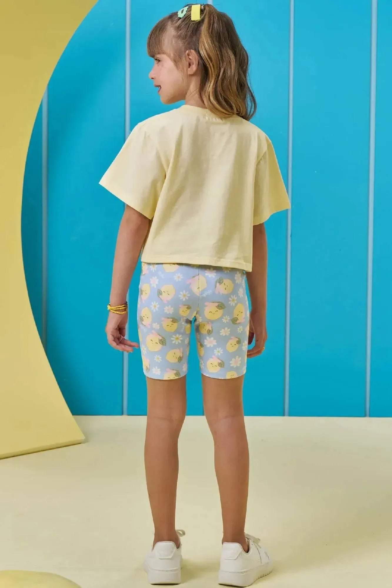 Shorts Ciclista Infantil Menina Kukiê Azul Limãozinho