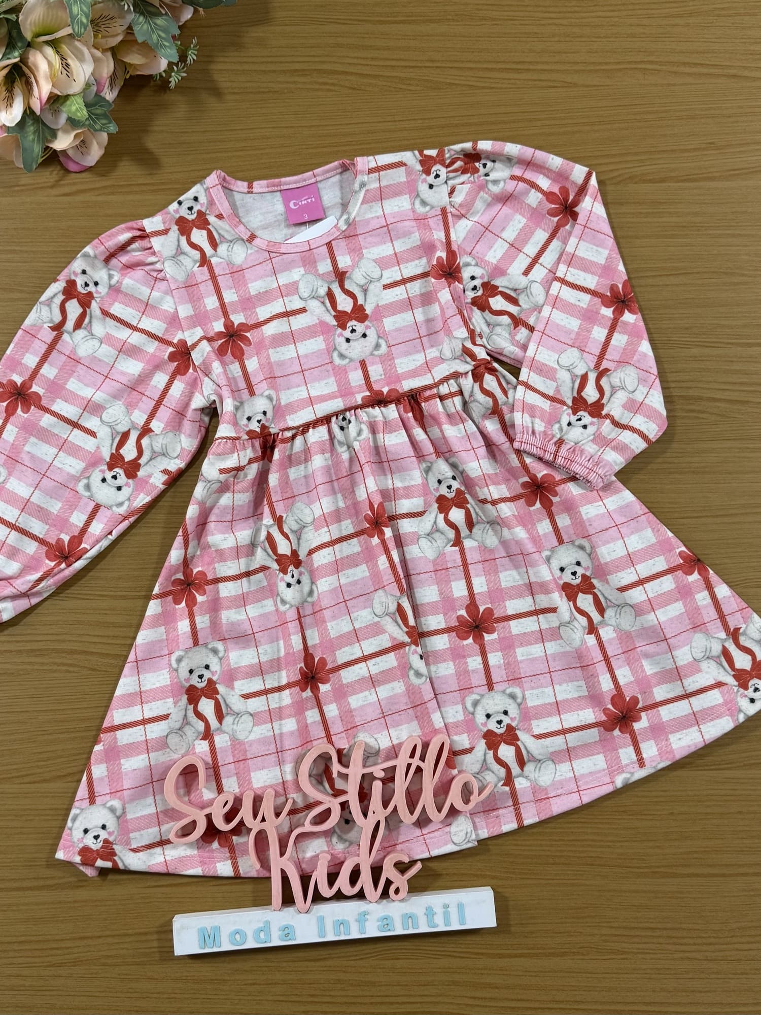 Vestido Infantil Cinti Inverno com Colete Ursinho