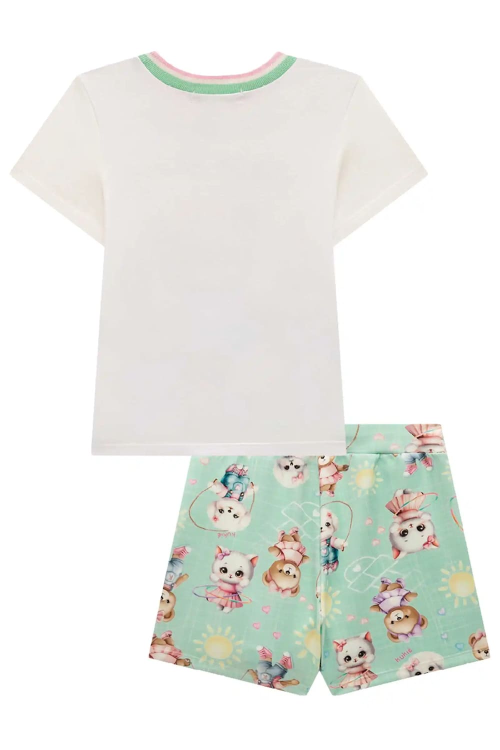 Conjunto Infantil Kukie Verão Shorts Saia Verde e Blusa Ursinha