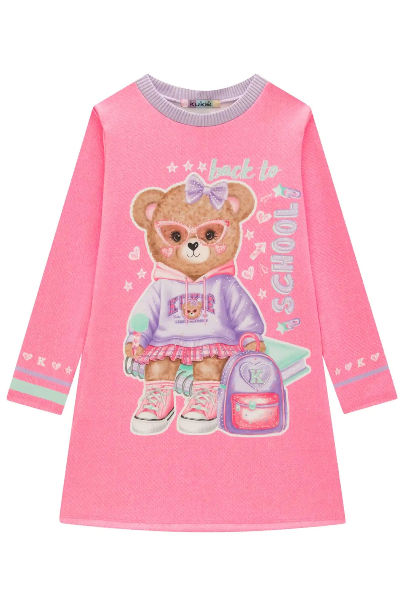 Vestido Infantil Kukiê Inverno Ursinha Escolar com Strass