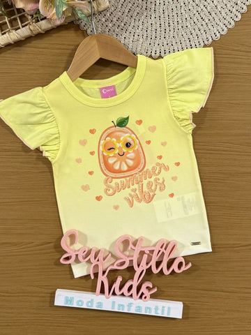 Blusa Infantil Cinti Verão Amarela Laranjinha com Strass