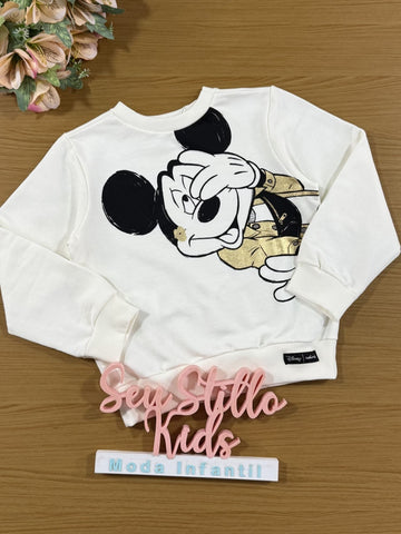 Casaco Infantil Animê Inverno Sem Flanela Branco Mickey Disney