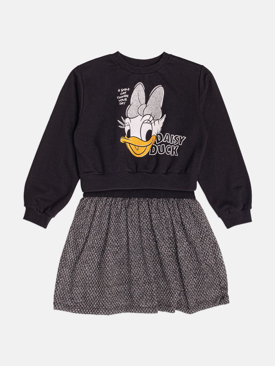 Vestido Infantil Momi Inverno com Casaco Preto Daisy Disney