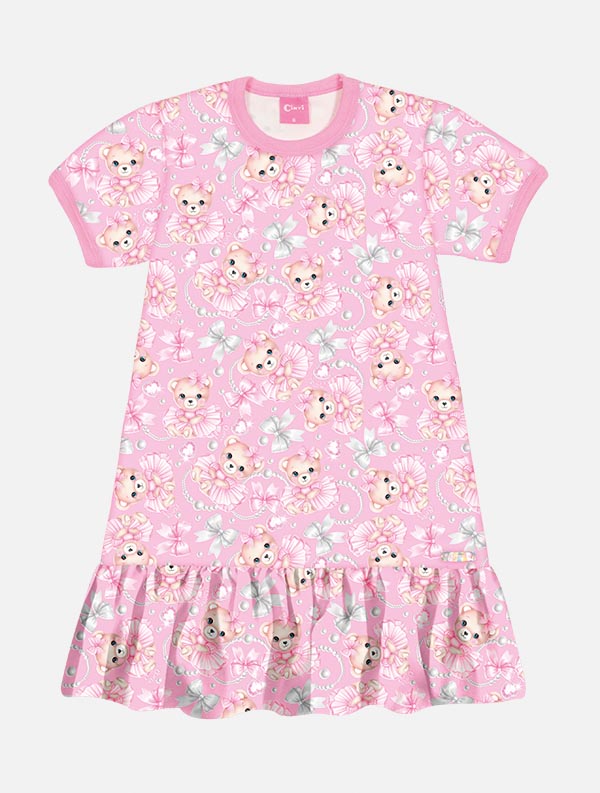 Vestido Infantil Cinti Verão Ursinha Rosa