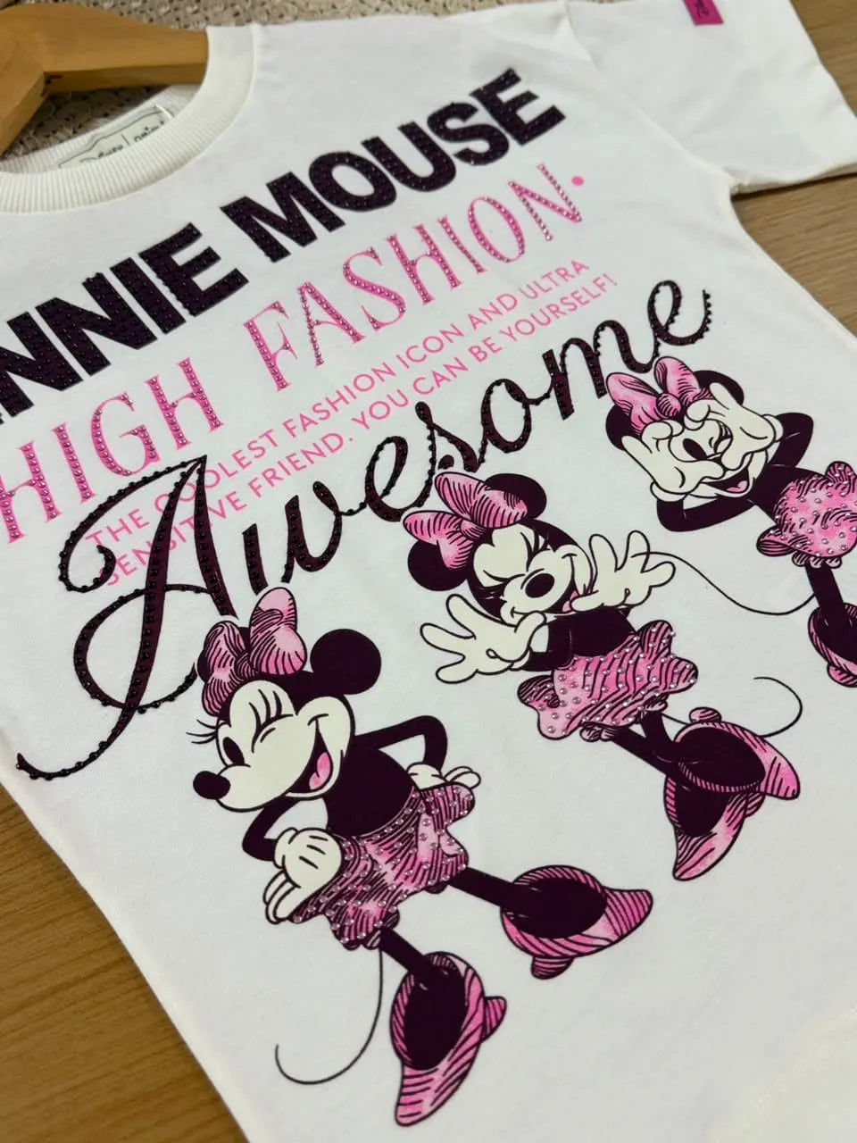 Conjunto Infantil Menina Animê com Shorts Ciclista Rosa e Blusa Branca Minnie Fashion Disney