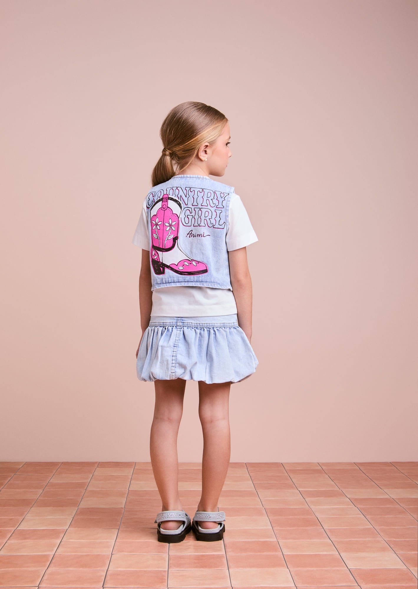 Colete Infantil Animê Verão Jeans Country Girl