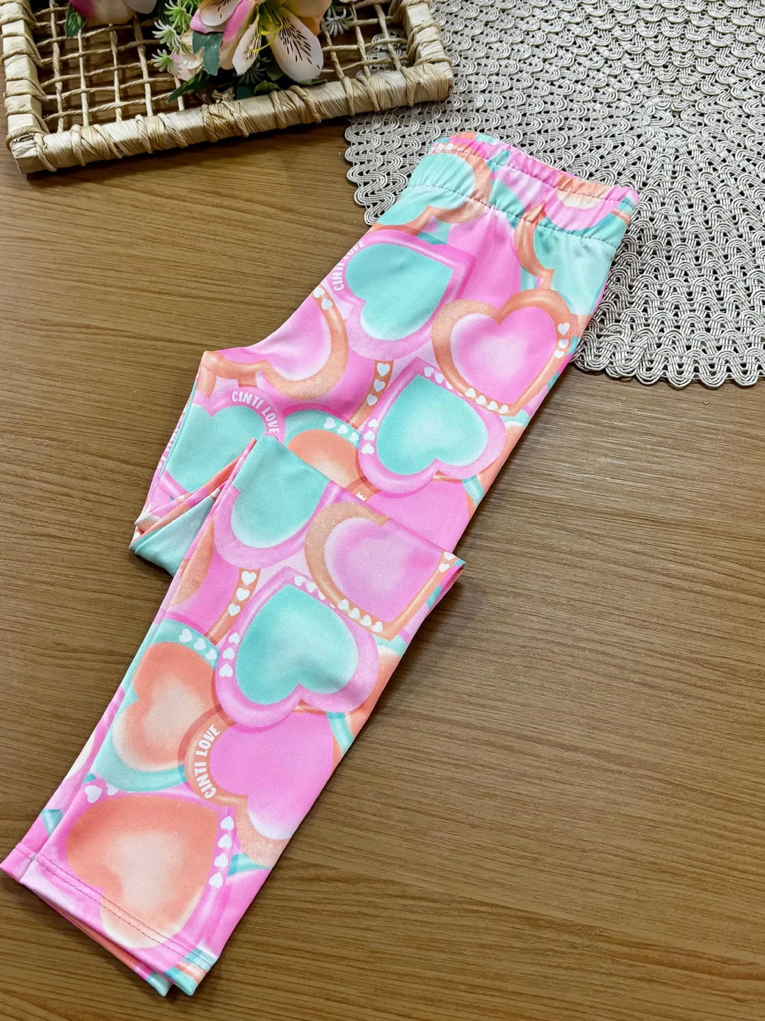 Calça Legging Infantil Cinti Rosa Corações