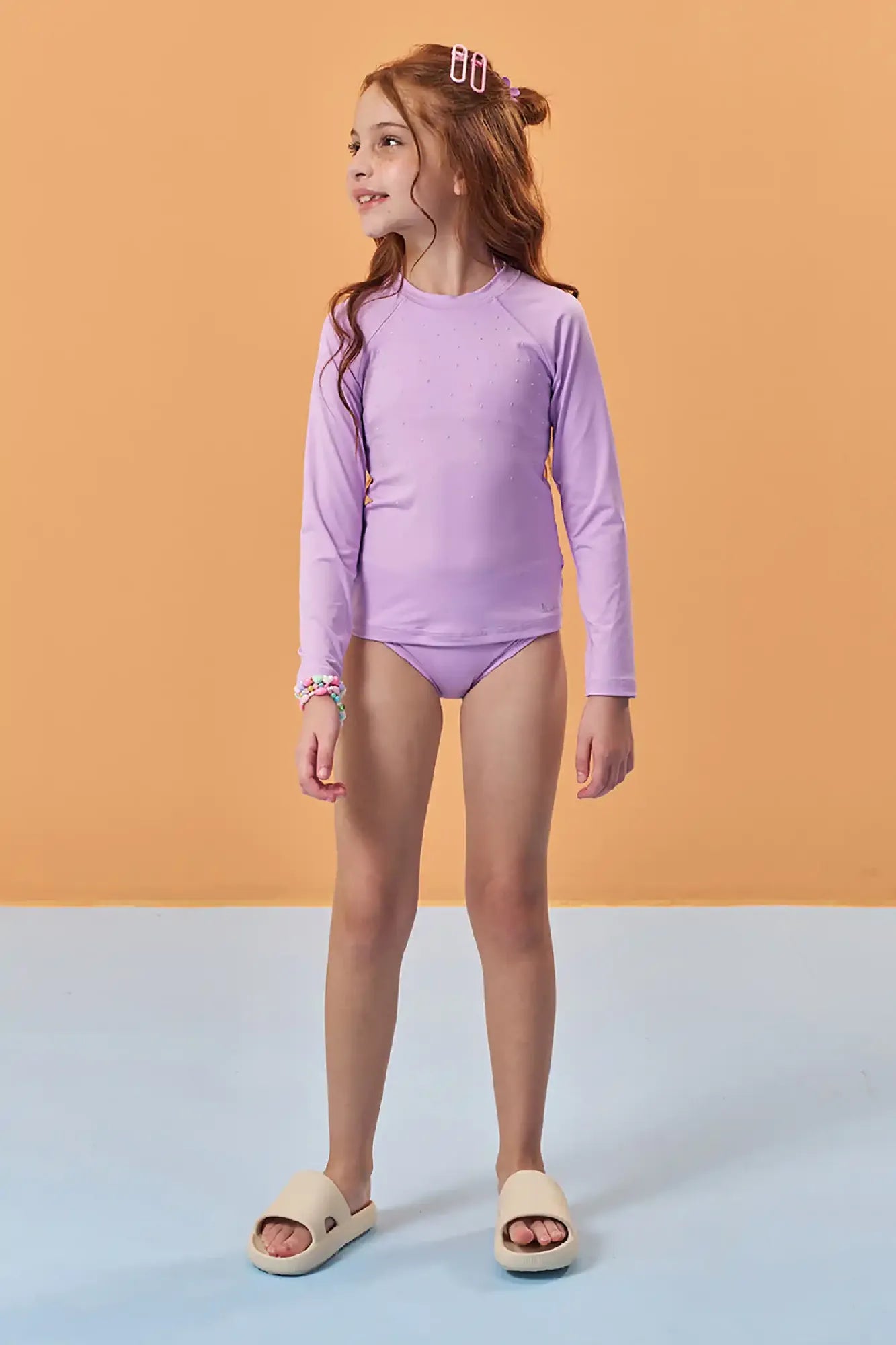 Blusa Infantil Menina Kukiê com Proteção UV Lilás Strass