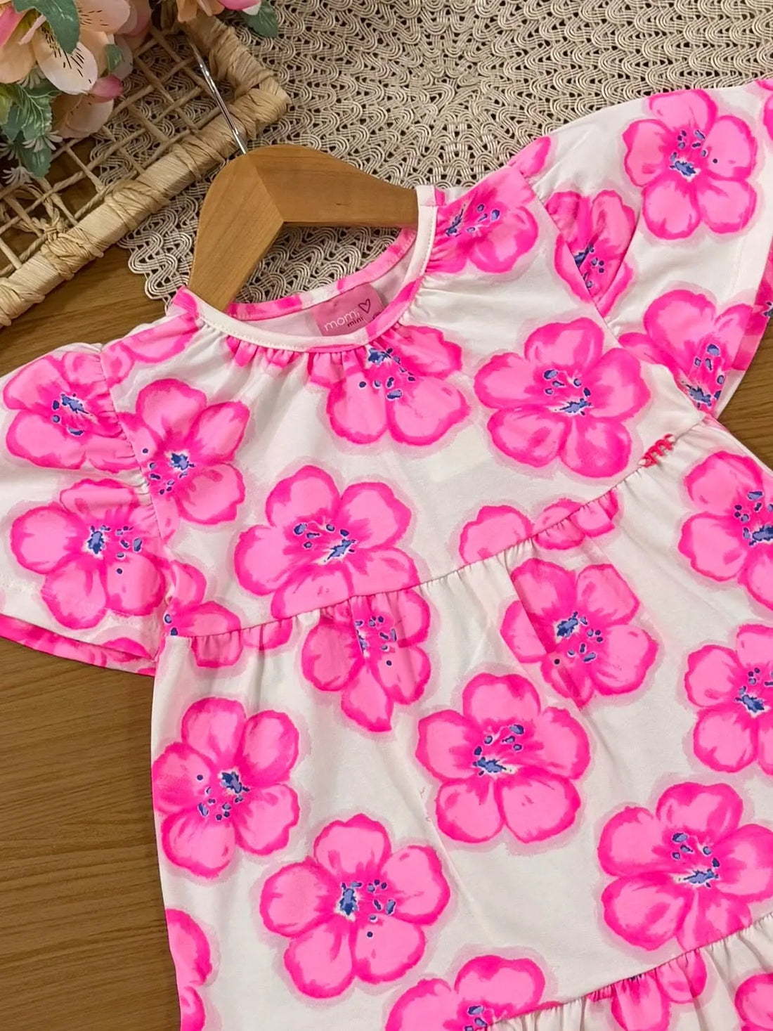 Vestido Infantil Momi Branco Floral Rosa