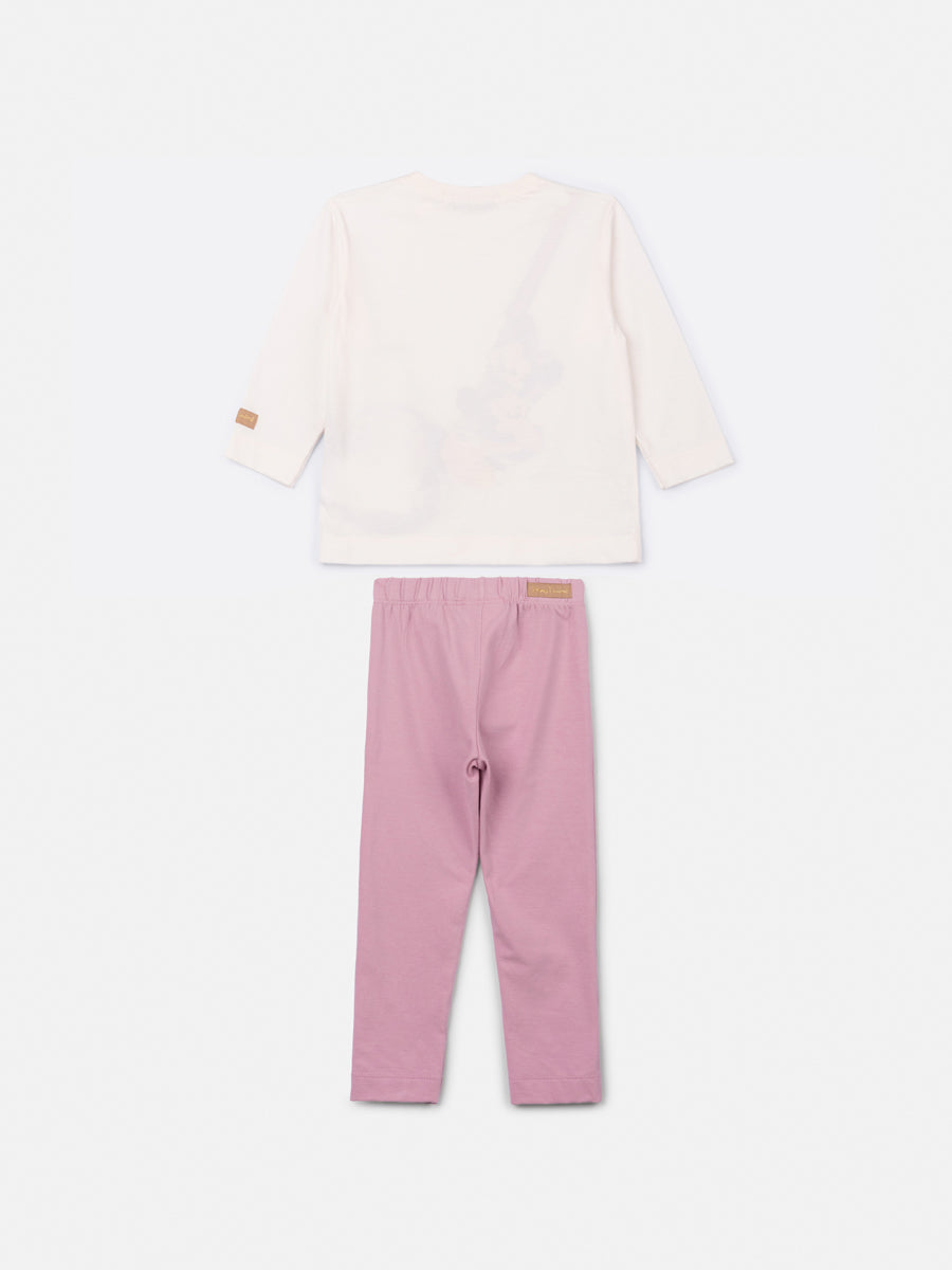 Conjunto Infantil Animê Inverno com Legging Rosa e Blusa Manga Longa Minnie Bolsinha Disney