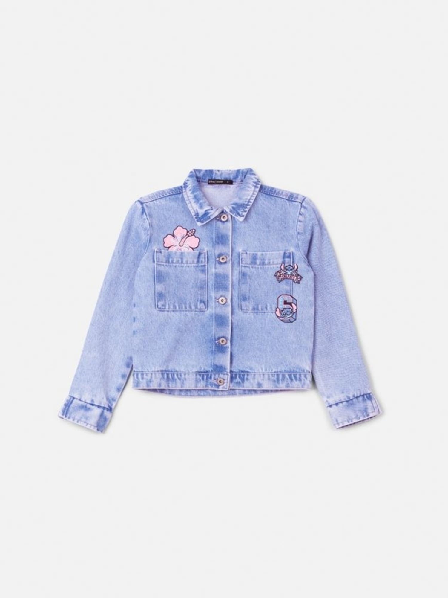Jaqueta Infantil Animê Inverno Jeans Stitch com Strass Disney