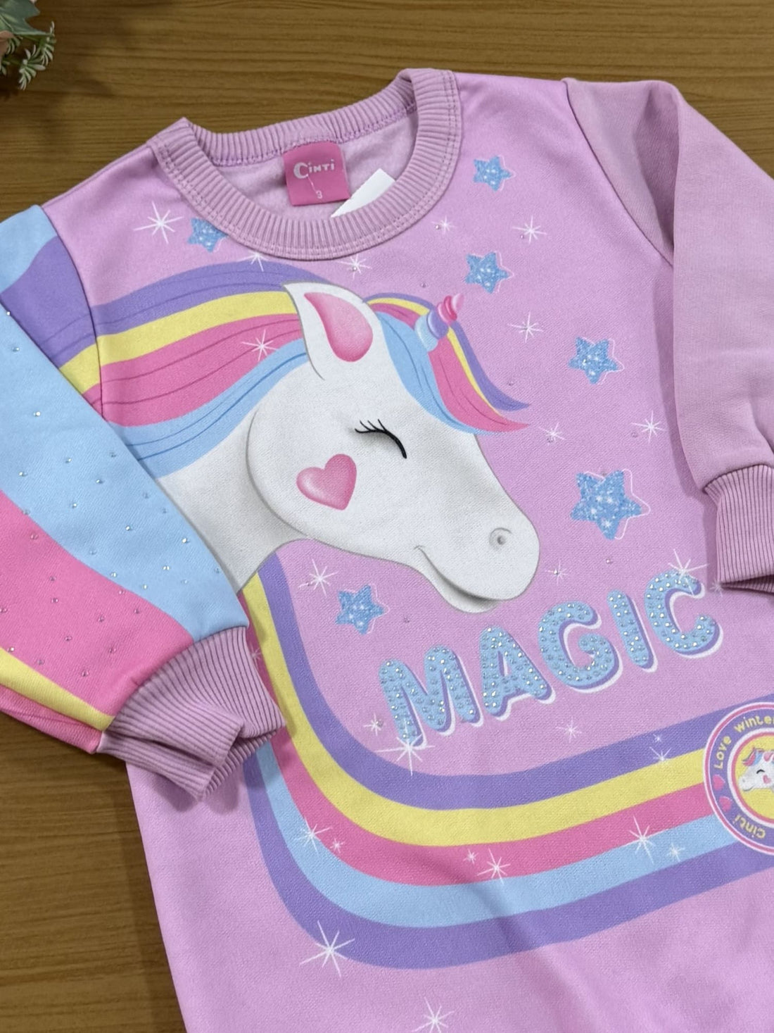 Vestido Infantil Cinti Inverno Flanelado Lilás Unicórnio