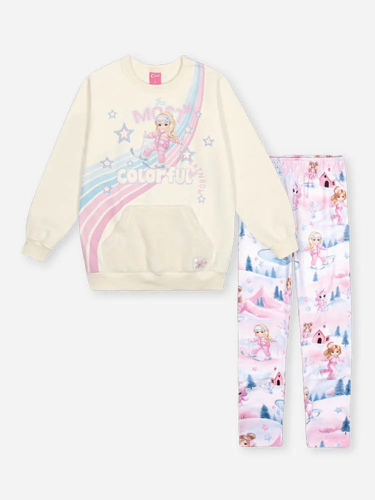 Conjunto Infantil Cinti Inverno com Calça Legging e Casaco Branco Menina Esqui