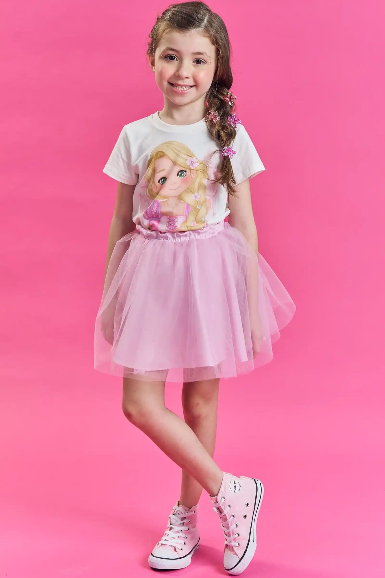 Saia Infantil Kukiê Verão em Tule Rosa