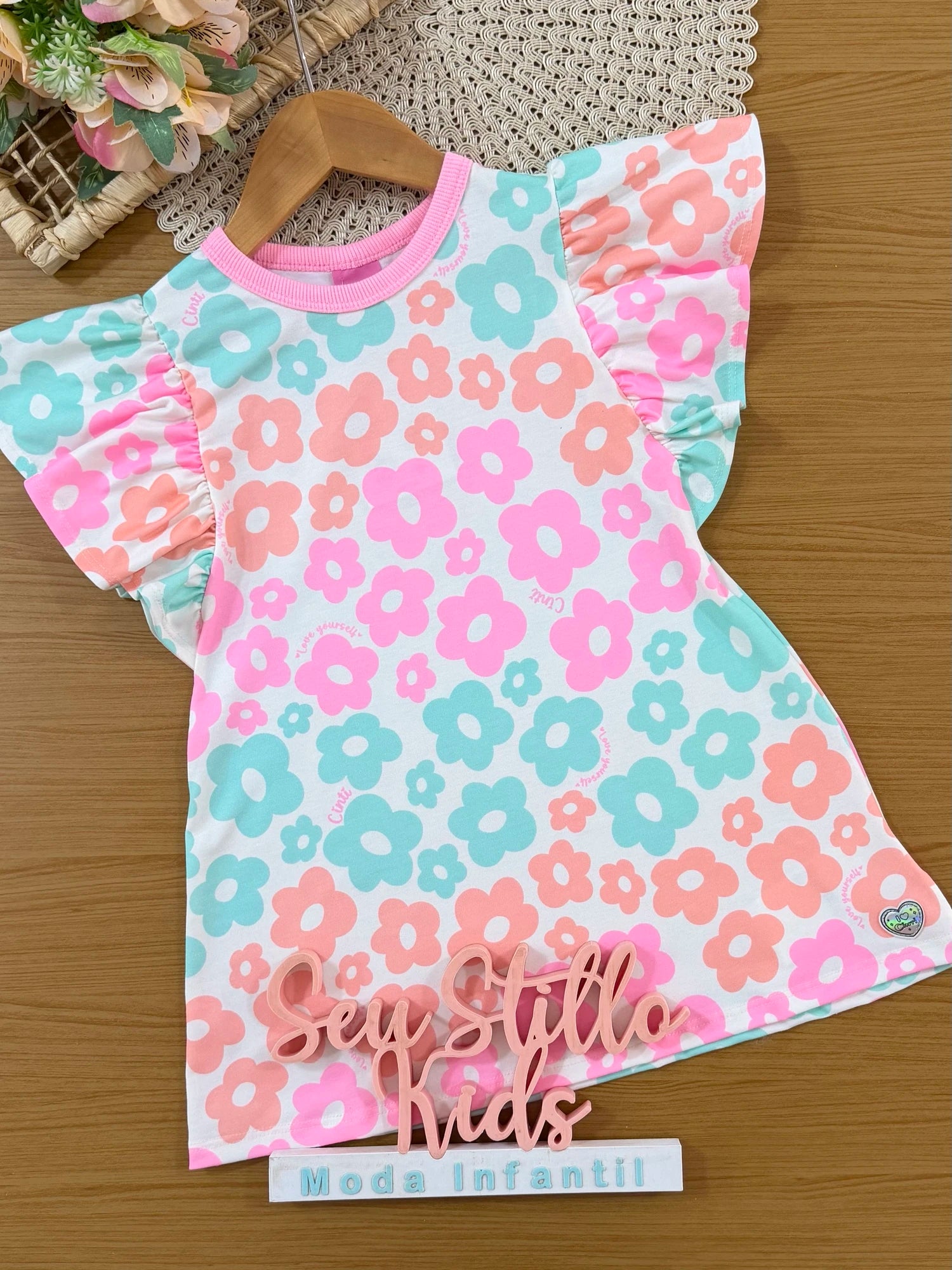 Vestido Infantil Cinti Verão Branco Florzinhas Coloridas