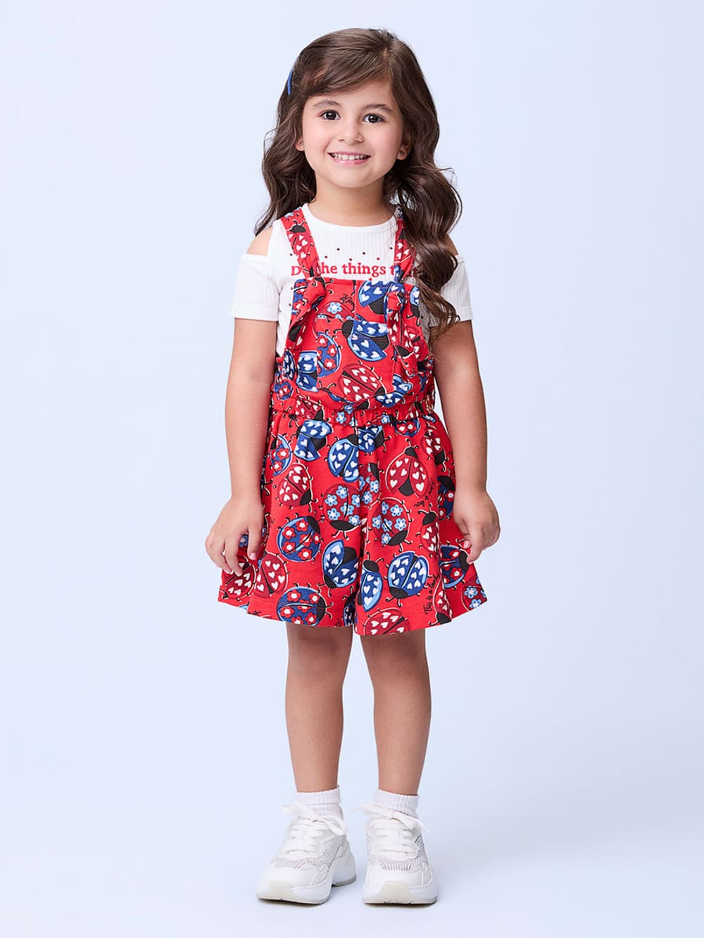 Jardineira Infantil Momi Verão Joaninha Com Blusa Canelada