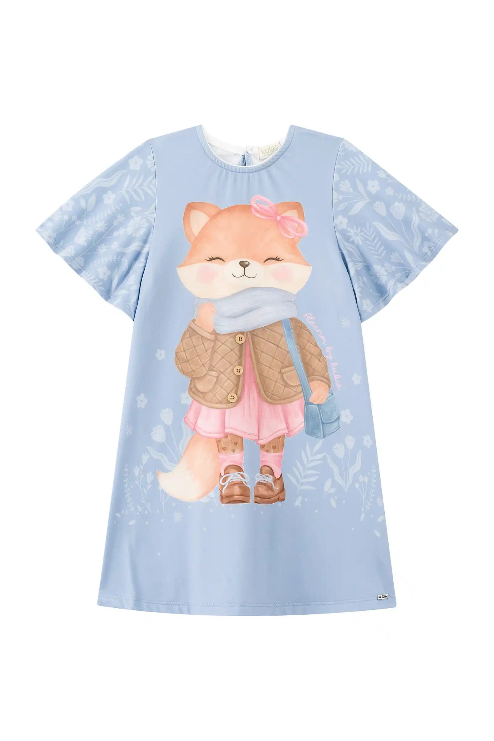 Vestido Infantil Kukiê Inverno Azul Raposinha