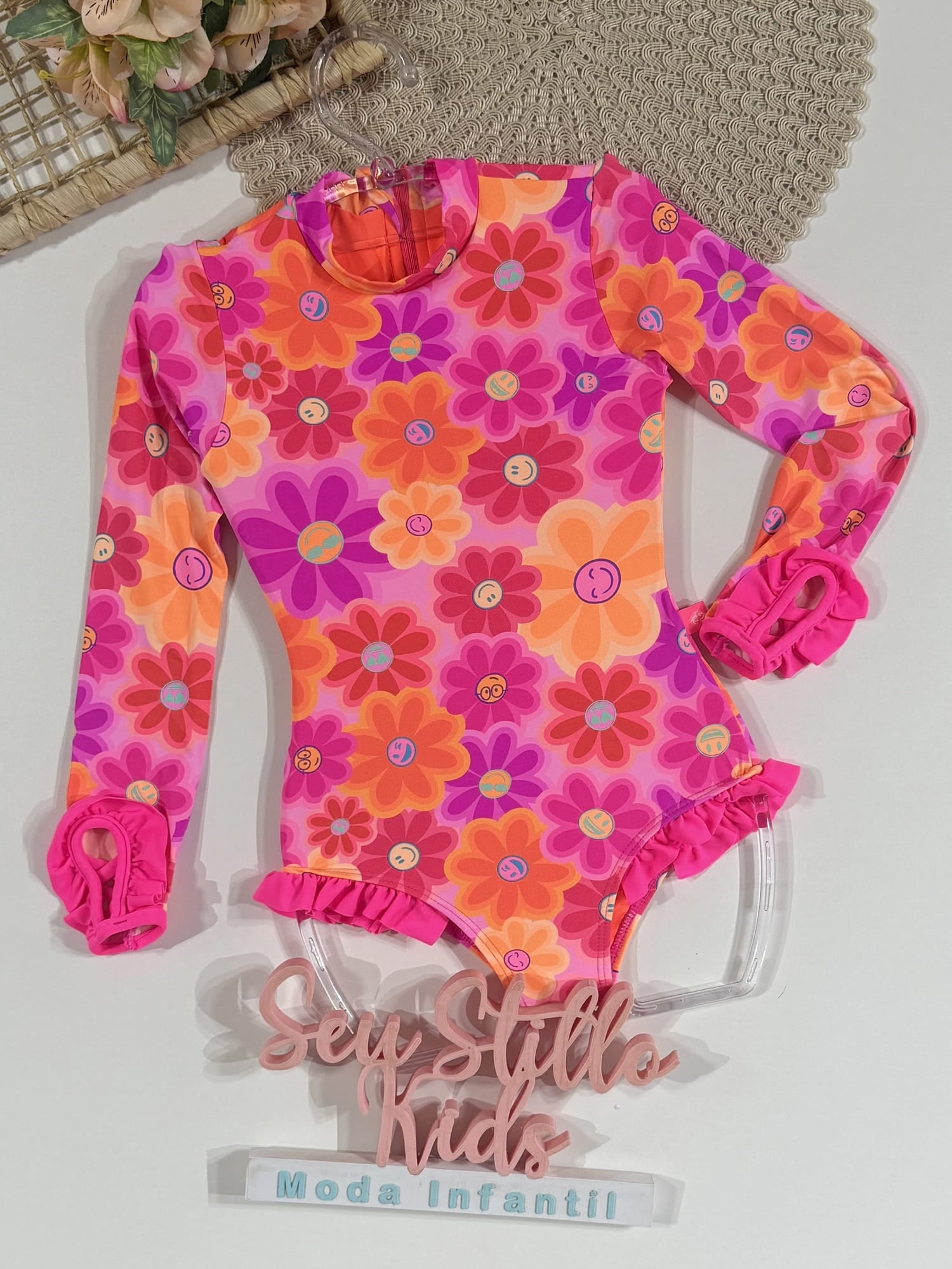 Maiô Infantil Siri Kids Manga Longa Aline Happy Flower 40005