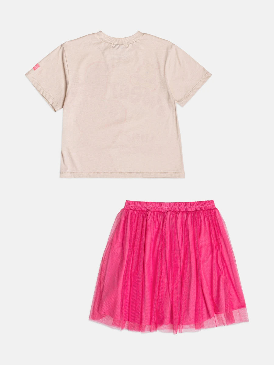 Conjunto Infantil Bimbi Inveno com Saia Rosa e Blusa Manga Curta Pooh e Leitão Disney