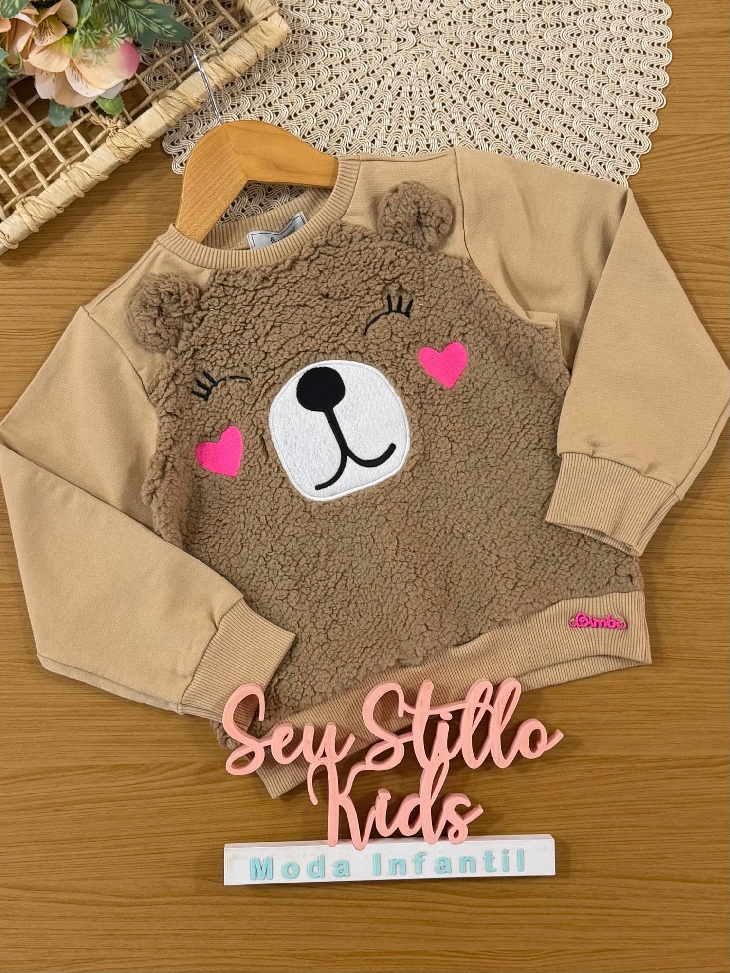 Moletom Infantil Bimbi Inverno sem Flanela Marrom Ursinho