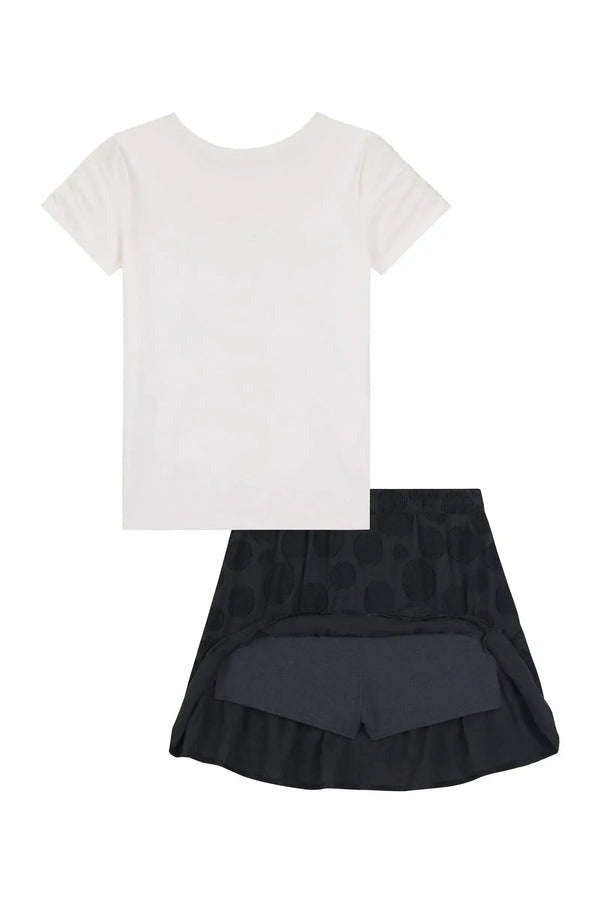 Conjunto Infantil Kukiê Verão com Saia Preta e Blusa Branca Cachorrinha