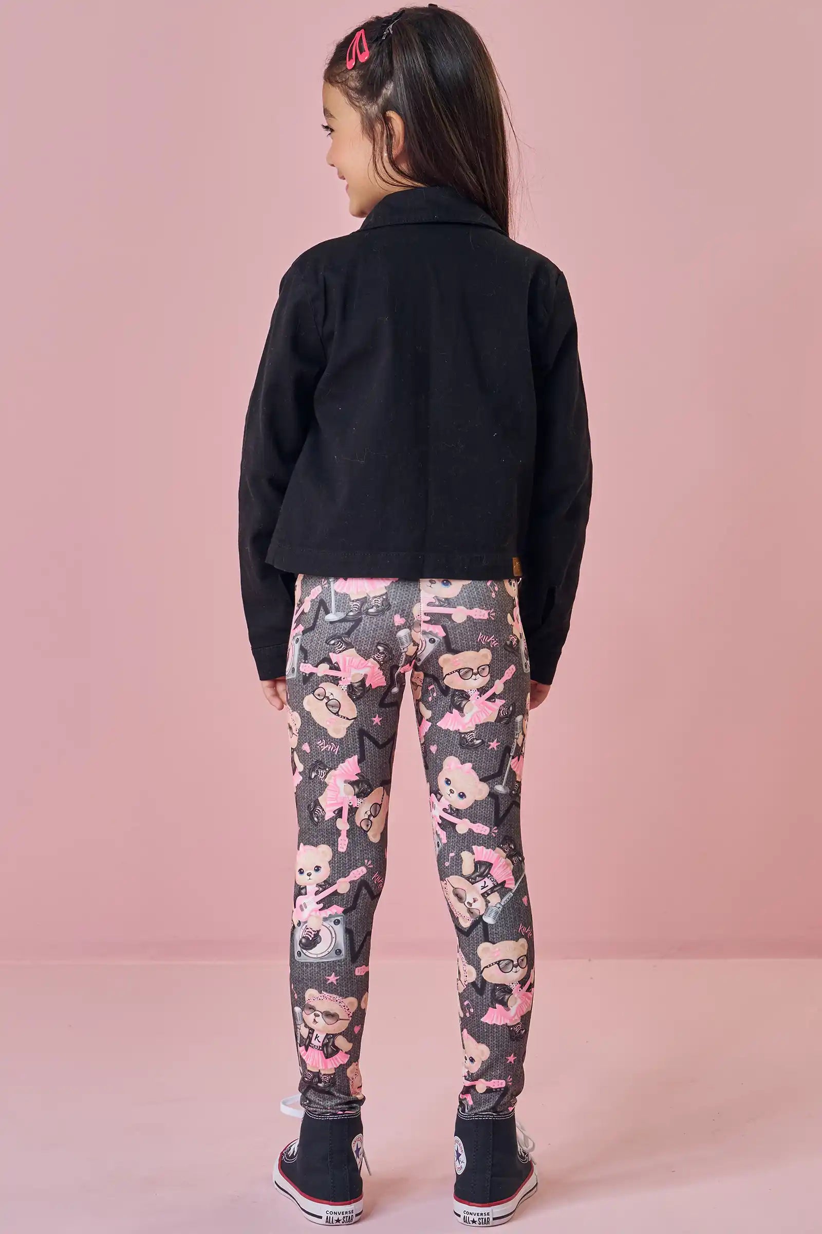 Calça Legging Infantil Inverno Térmica Cinza Ursinha Roqueira