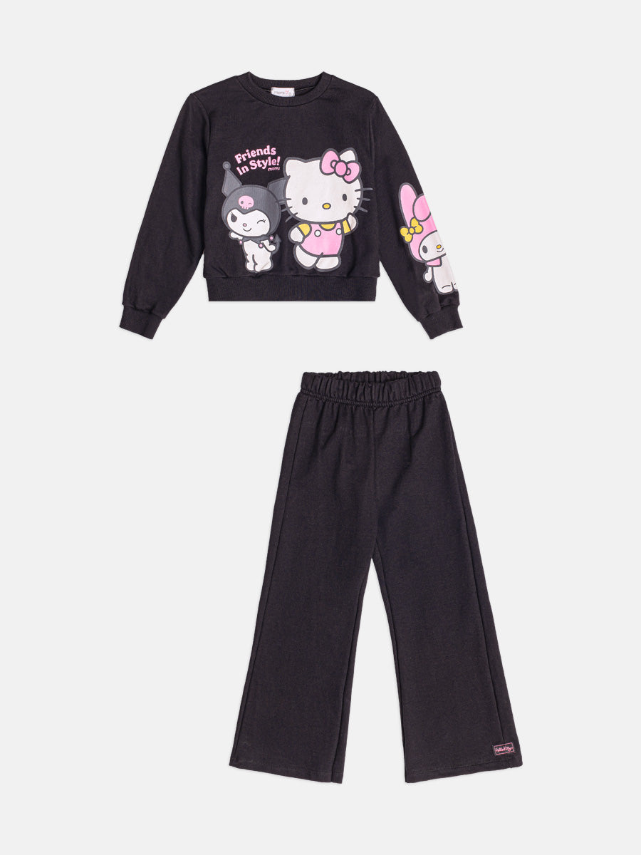 Conjunto Infantil Momi Inverno com Calça e Moletom Sem Flanela Preto Hello Kitty Friends