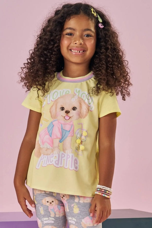 Blusa Infantil Kukiê Verão Amarela Cachorrinha