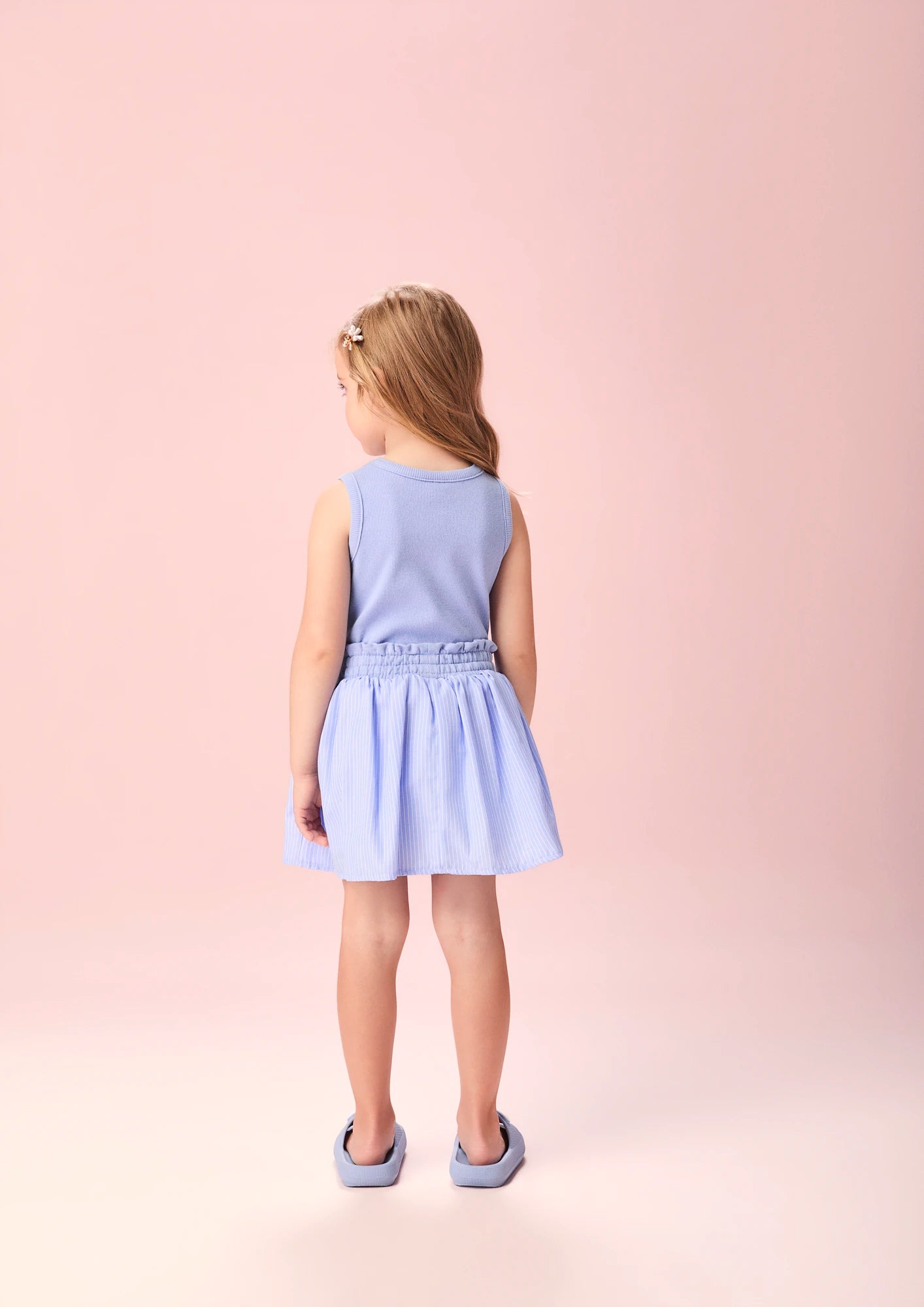 Conjunto Infantil Menina Momi com Saia e Regata Azul Let Flowers
