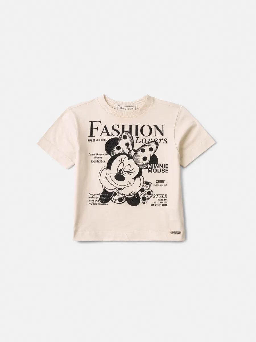 Blusa Infantil Menina Animê Bege Minnie Strass Disney