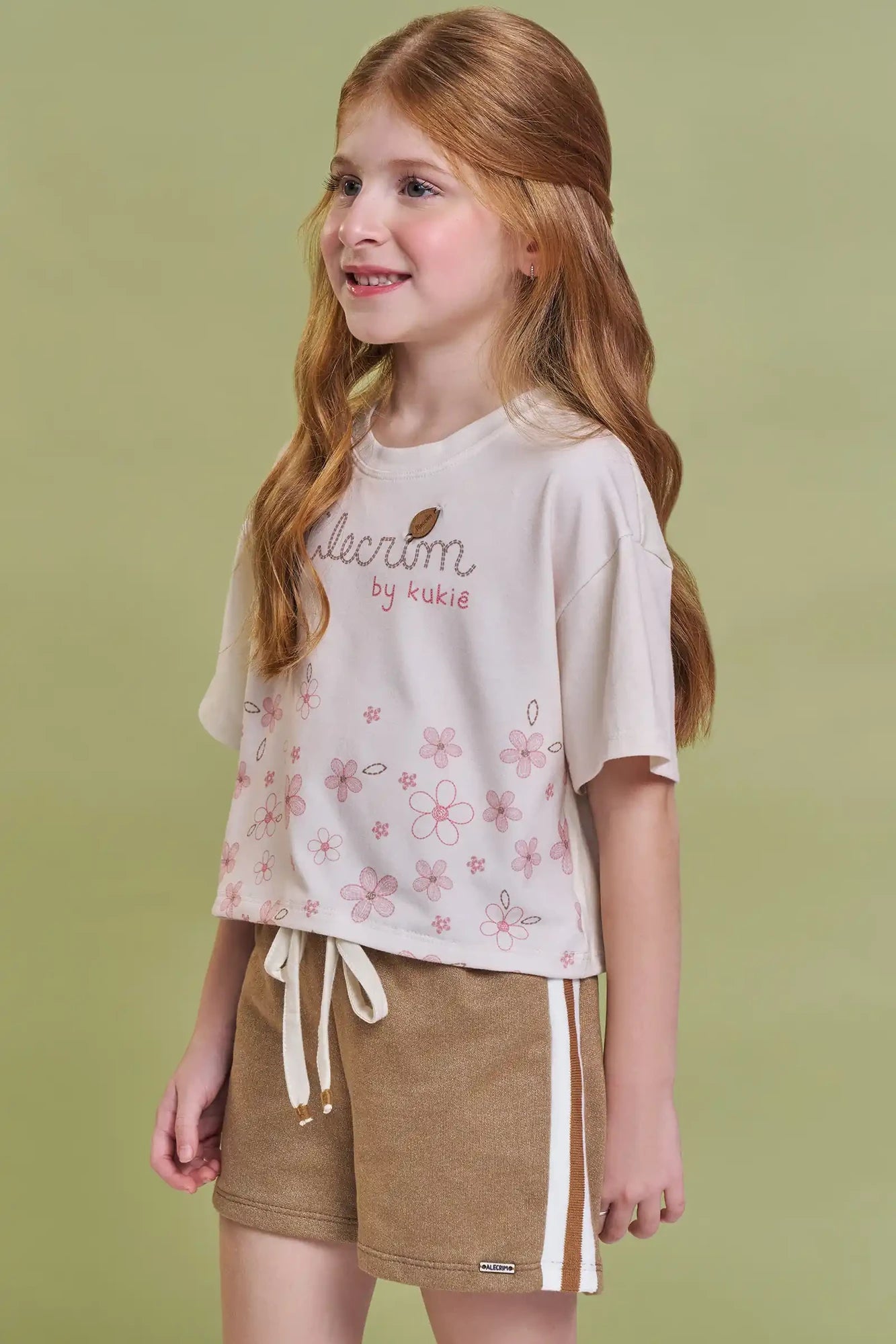 Conjunto Infantil Kukiê Inverno com Shorts Marrom e Blusa Manga Curta Alecrim