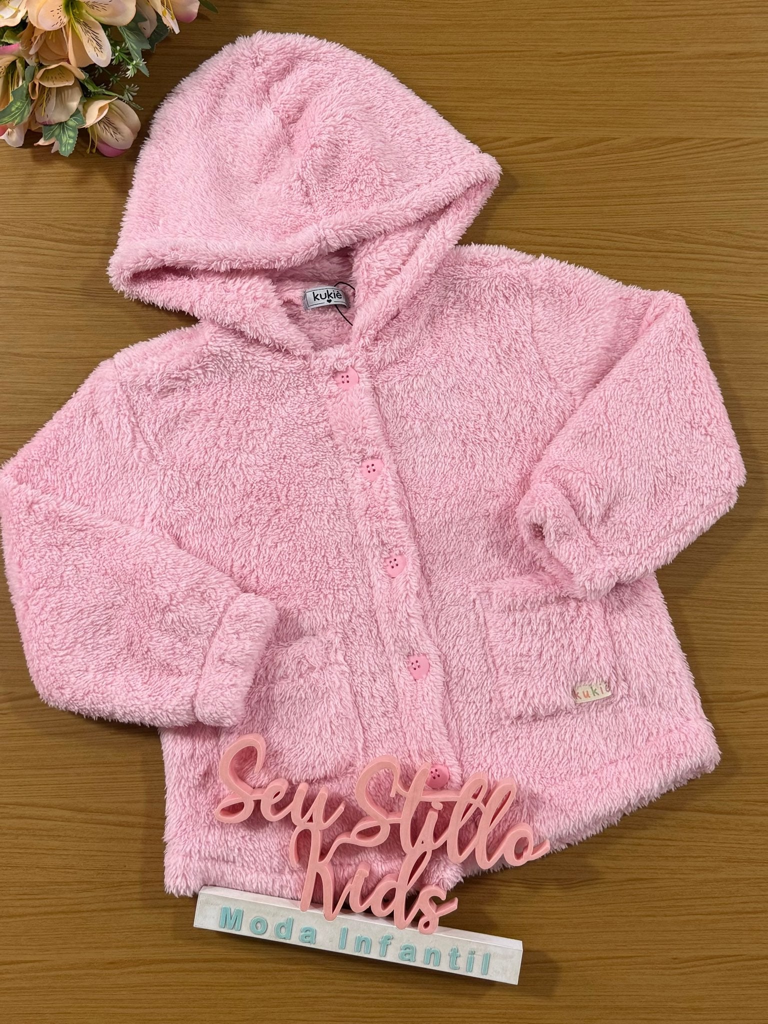 Jaqueta Infantil Kukie Inverno Teddy Rosa