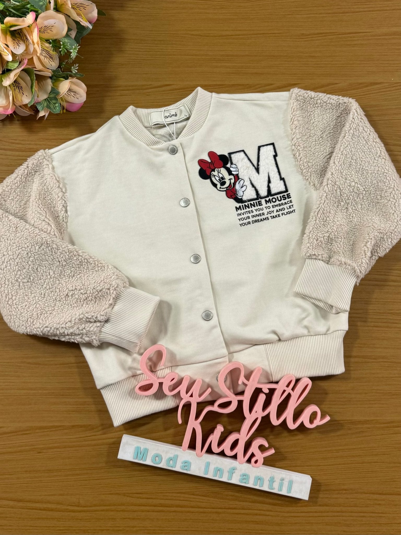 Moletom Infantil Animê Inverno Sem Flanela Minnie Bege Disney