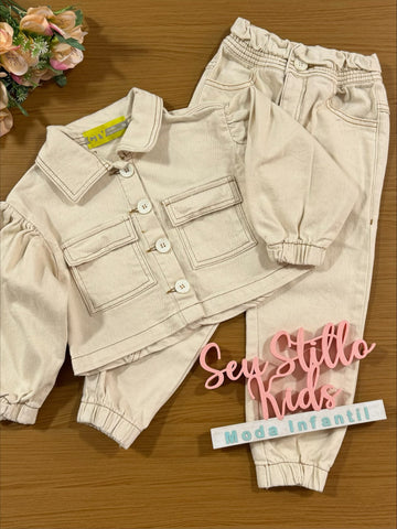 Conjunto Infantil Catavento Inverno Calça e Blusa Bege