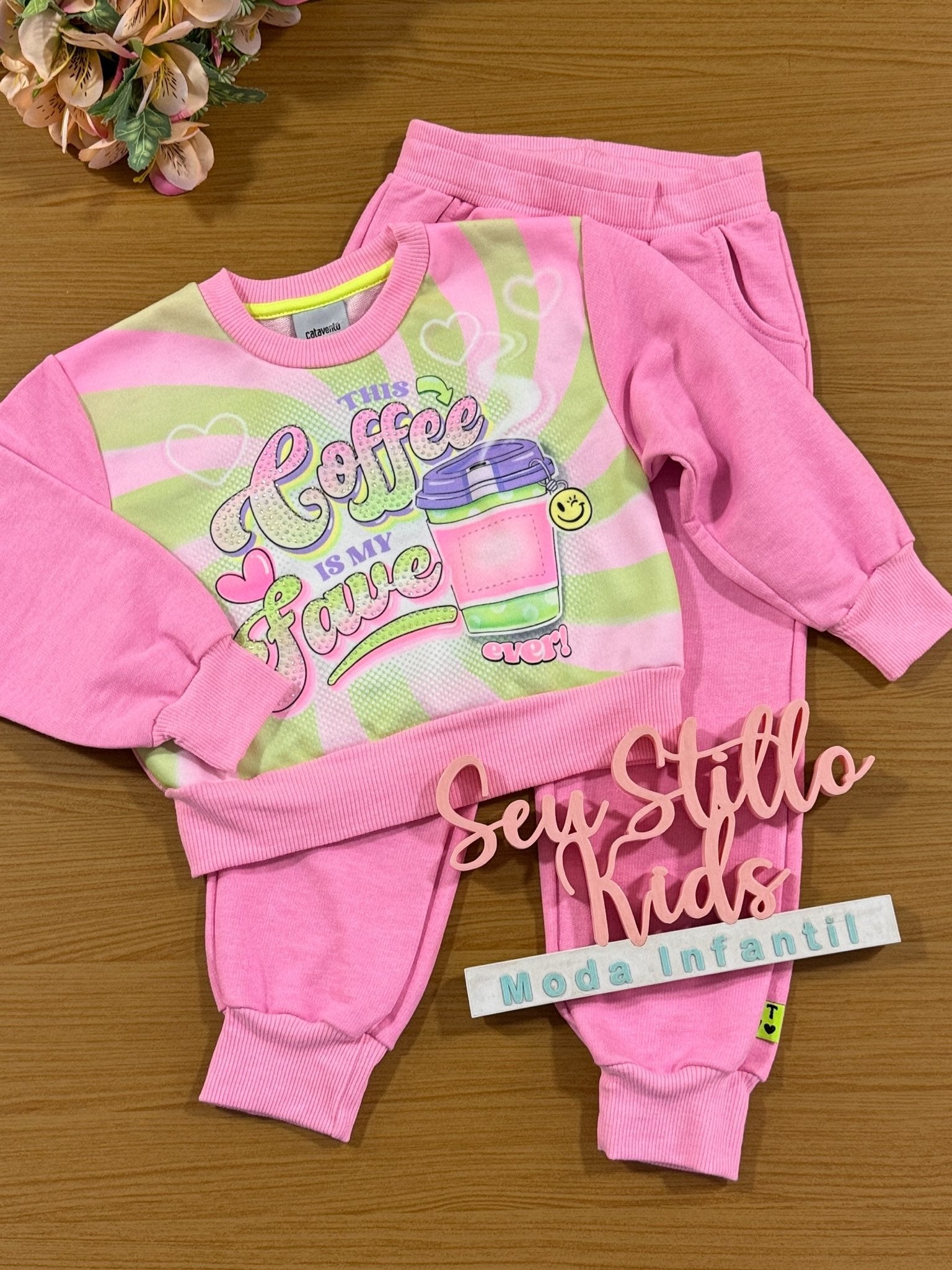 Conjunto Infantil Catavento Inverno Calça e Moletom Flanelado Coffe Colorido
