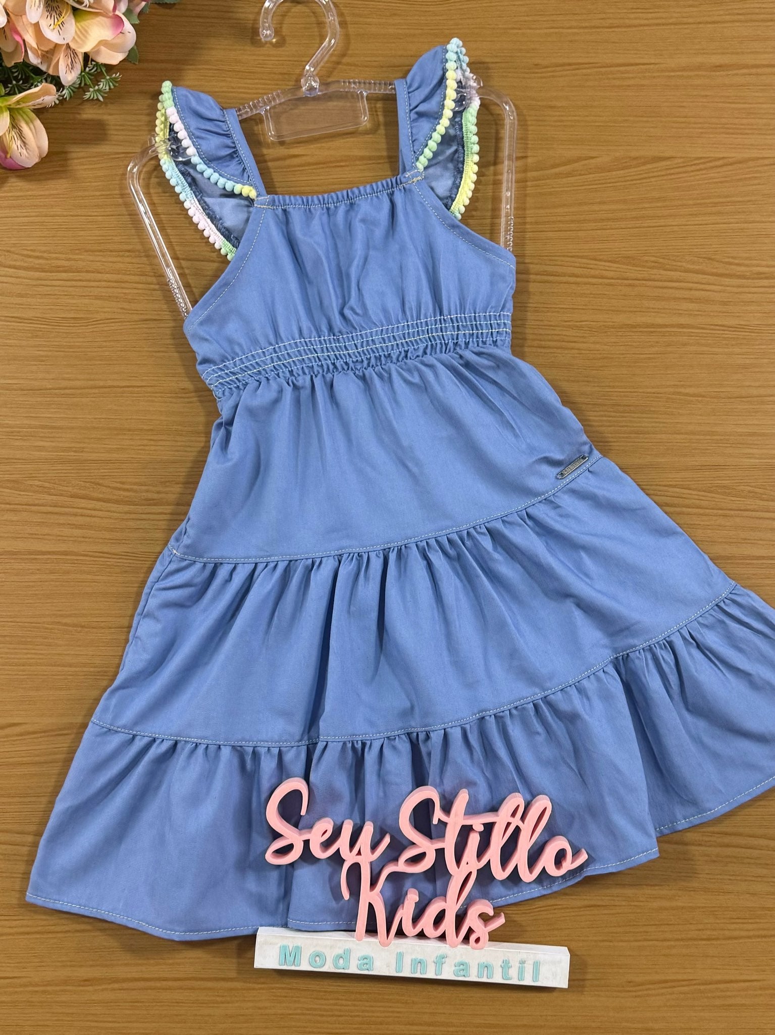 Vestido Infantil Catavento Verão Azul Jeans