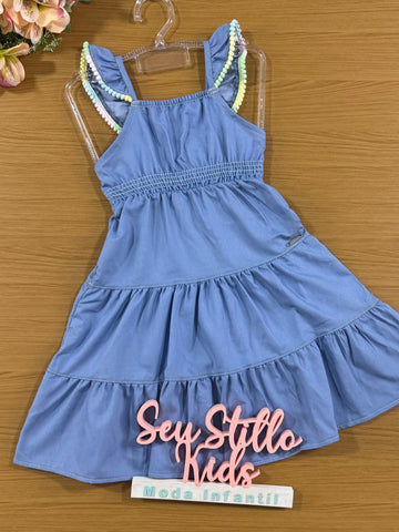 Vestido Infantil Catavento Verão Azul Jeans