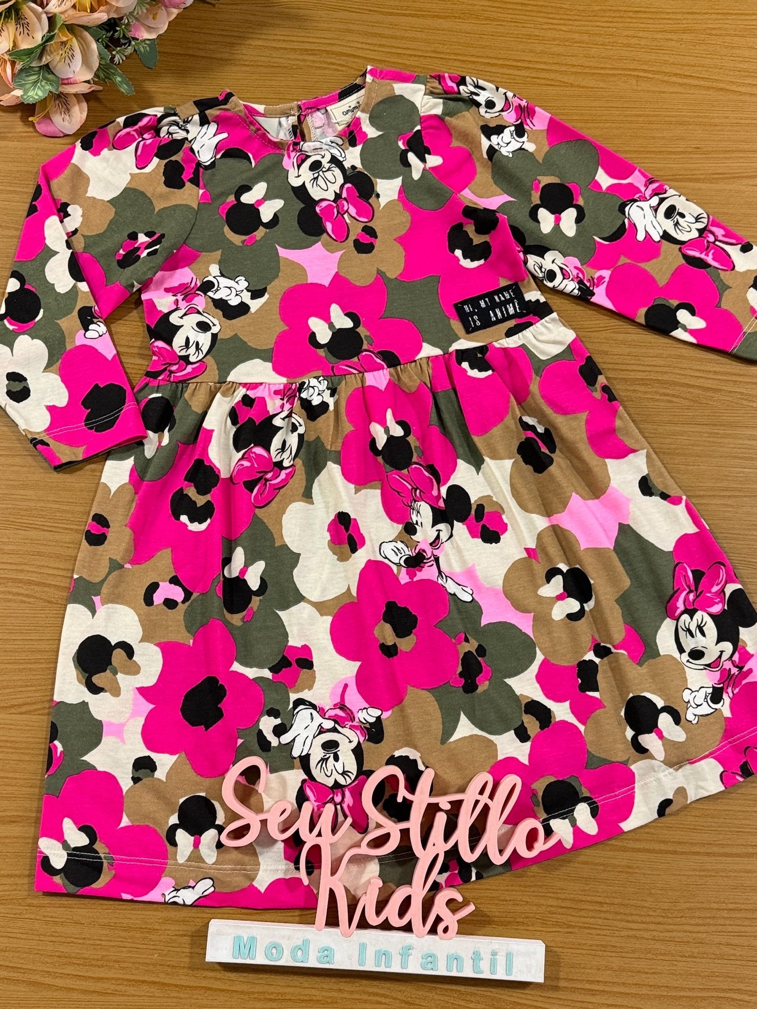 Vestido Infantil Animê Inverno Manga Longa Minnie Disney