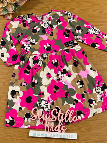 Vestido Infantil Animê Inverno Manga Longa Minnie Disney