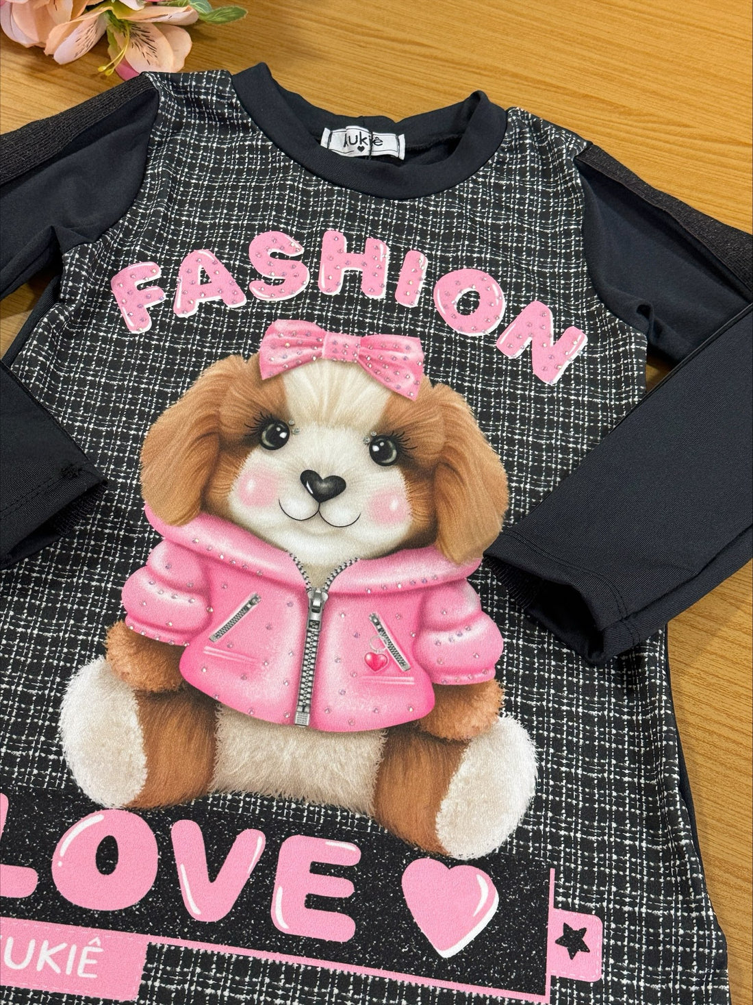 Vestido Infantil Kukie Inverno Preto Cachorrinha