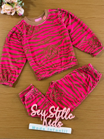 Conjunto Infantil Momi Inverno Calça e Blusa Trigre Pink