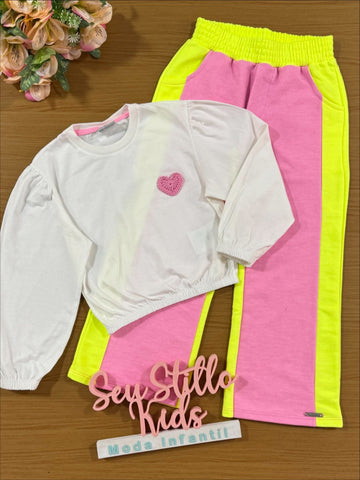 Conjunto Infantil Catavento Inverno Calça e Blusa Coração Neon